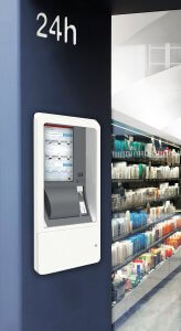 A 24-hour self-serve terminal, a concept for the omnichannel business model in the pharmacy, is pictured. Customers can pick up their online orders here. The touchscreen is also used for information, to place additional orders, to pay and to receive the purchase.