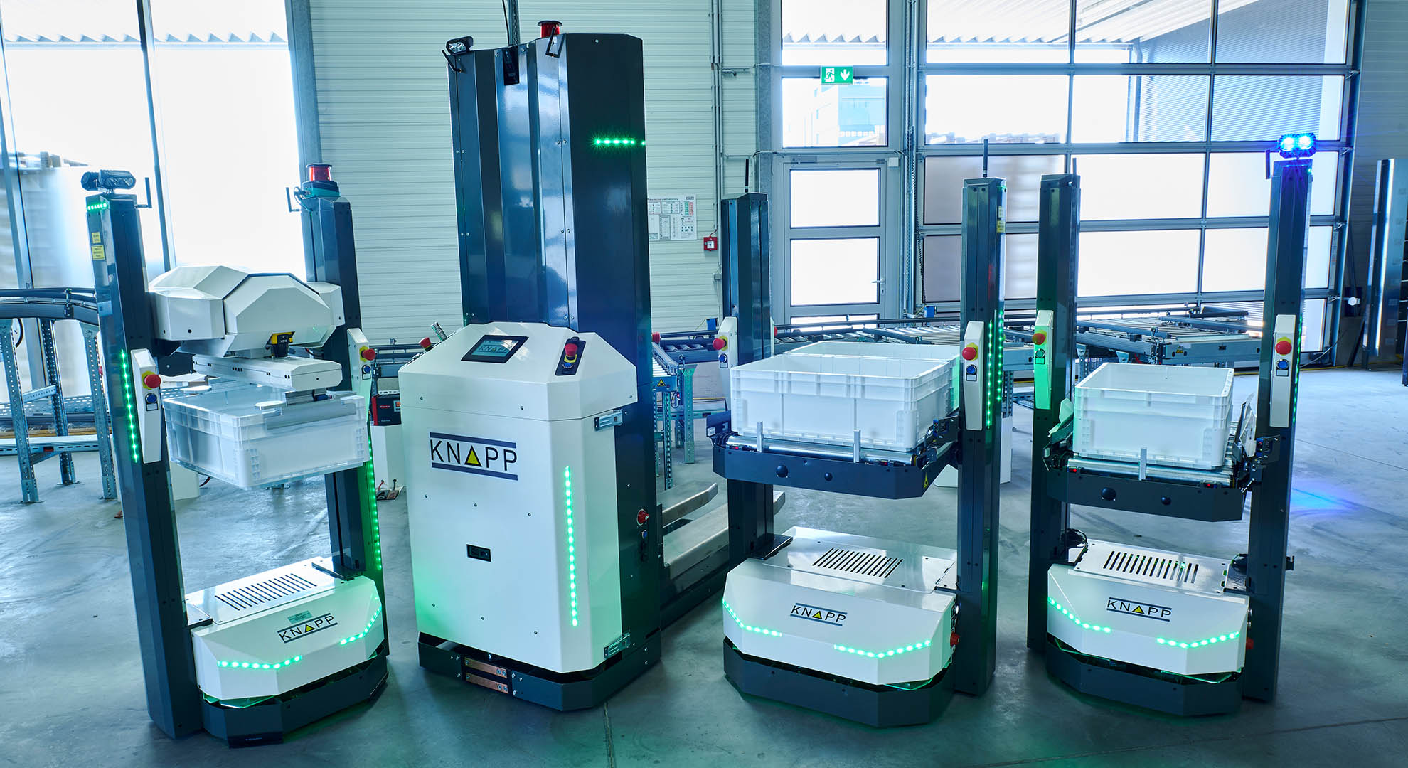 Automated guided vehicle systems handle the transport of supplies required at the work stations.