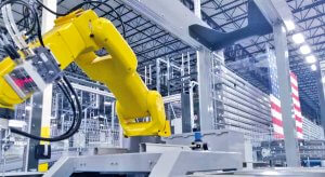 KNAPP’s Pick-it-Easy Robot at pharmaceutical wholesaler McKesson’s automated logistics system. The logistics robot is picking medicine packages from a container.