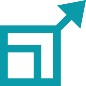 KNAPP-Scalability Blaues Quadrat mit einem diagonal nach oben zeigenden Pfeil, das Wachstum oder einen externen Link symbolisiert – ideal zur Darstellung eines Cloud-WMS-Systems und der digitalen Transformation.