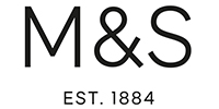 Logo noir "M&S" en lettres grasses, avec "EST. 1884" en lettres majuscules plus petites, sur fond blanc.