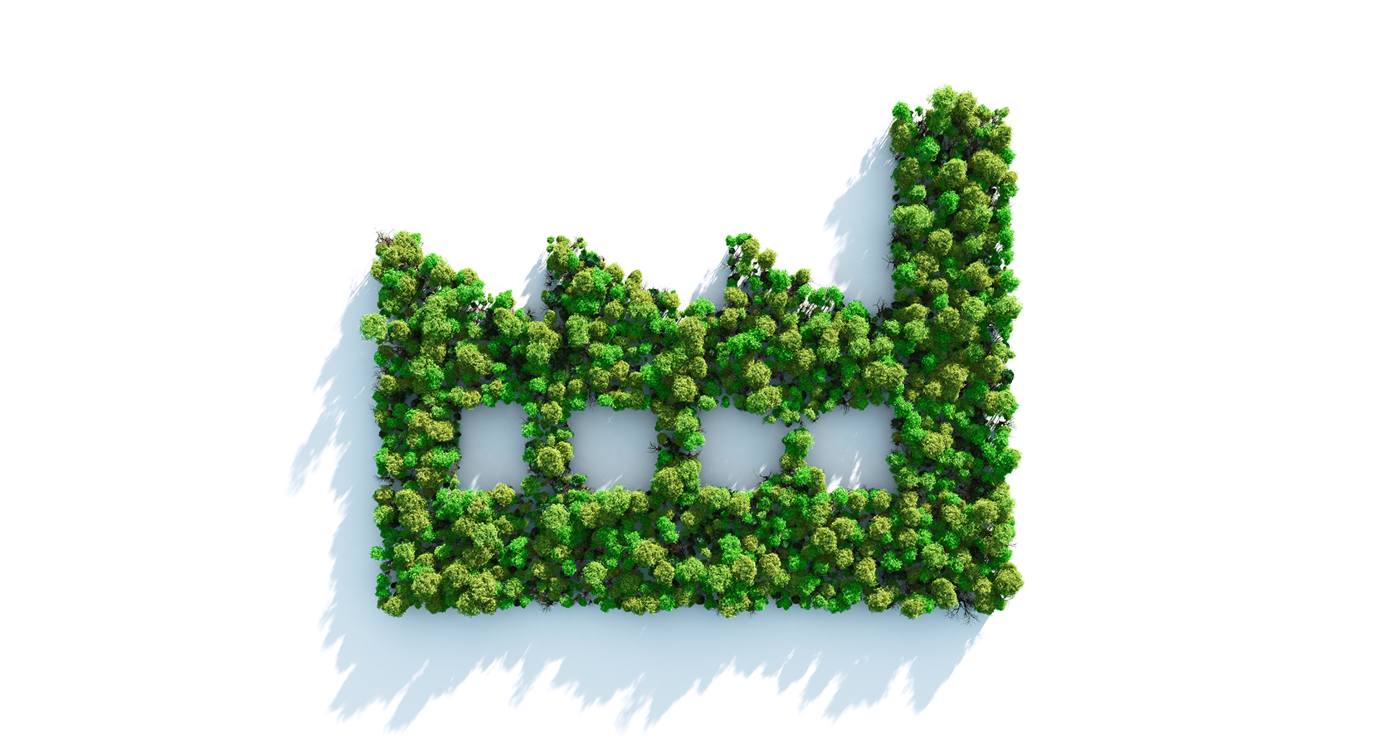 Logística sostenible vs. logística verde Una fábrica representada con árboles