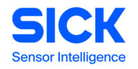 Logo bleu "SICK" avec le slogan "Sensor Intelligence" en dessous, reflétant l'expertise dans les solutions d'automatisation d'entrepôt et d'industrie.
